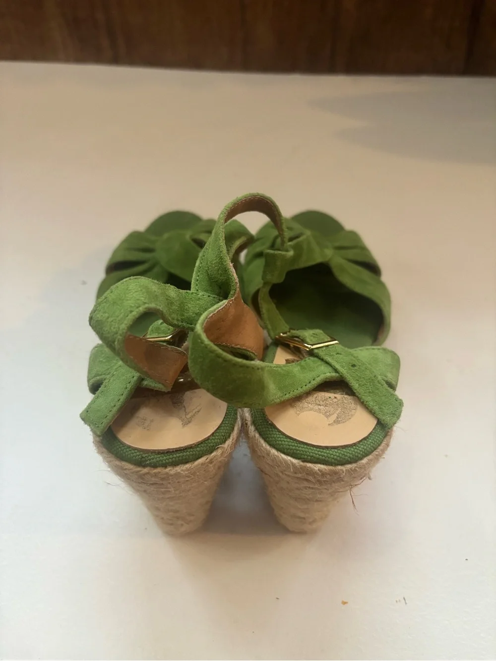 Kanna Anthropologie green suede wedge espadrille sandals 38